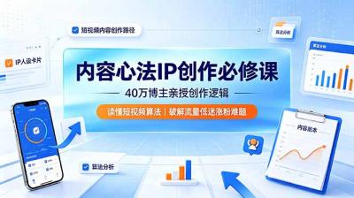 内容心法IP创作必修课：40万博主亲授创作逻辑，读懂短视频算法，破解流量低迷涨粉难题