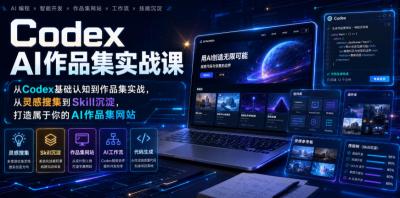 Codex AI作品集实战课,从Codex基础认知到作品集实战,从灵感搜集到Skill沉淀,打造属于你的AI作品集网站