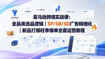 亚马逊跨境实战课-更新:全品类选品逻辑|SP/SB/SD广告精细化|新品打爆旺季爆单全套运营教程