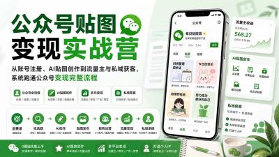 公众号贴图变现实战营:从账号注册、AI贴图创作到流量主与私域获客,系统跑通公众号变现完整流程