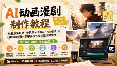 AI动画漫剧制作教程｜选题剧情构思·分镜提示词撰写·AI绘图配音·2D动画制作·剪映实操完成完整漫剧成片
