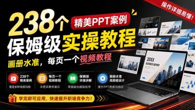 238个精美ppt案例保姆级实操教程:画册水准,每页一个视频教程,操作详细易懂!