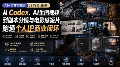 AI+创作训练营26年8月第5期：从Codex、AI生图视频到剧本分镜与电影感短片，跑通个人IP商业闭环