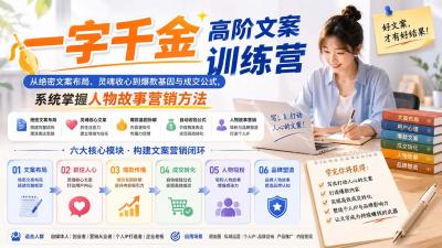 一字千金高阶文案训练营：从绝密文案布局、灵魂收心到爆款基因与成交公式，系统掌握人物故事营销方法