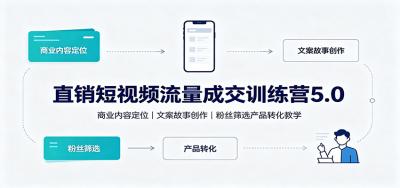 直销短视频流量成交训练营5.0：商业内容定位，文案故事创作，粉丝筛选产品转化教学