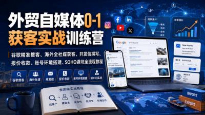 外贸自媒体0-1获客实战训练营|谷歌精准搜客、海外全社媒获客、开发信撰写、报价收款、账号环境搭建、SOHO避坑全流程教程(更新)