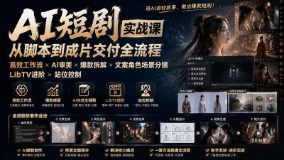 AI短剧实战课:高效工作流×AI审美×爆款拆解×文案角色场景分镜×LibTV进阶×站位控制×从脚本到成片交付全流程