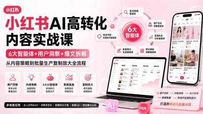 小红书AI高转化内容实战课:6大智能体+用户洞察+爆文拆解,从内容策略到批量生产复制放大全流程