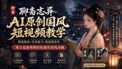 聊斋志异AI原创国风短视频教学-更新;精选独家+内容起号+收徒接商单,用豆包加剪映轻松制作国风动画