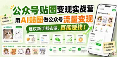 公众号贴图变现实战营,用AI贴图做公众号流量变现,建议新手都去做,真能賺钱!