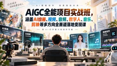 AIGC全能项目实战班,涵盖AI绘画、视频、音频、数字人、音乐、剪映等多方向全赛道落地变现课