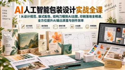 AI人工智能包装设计实战全课|从设计规范、版式配色、结构刀模到AI出图、印刷落地全精通