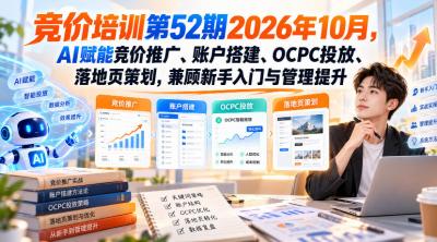 【无水印】竞价培训第52期2026年10月,AI赋能竞价推广、账户搭建、OCPC投放、落地页策划,兼顾新手入门与管理提升