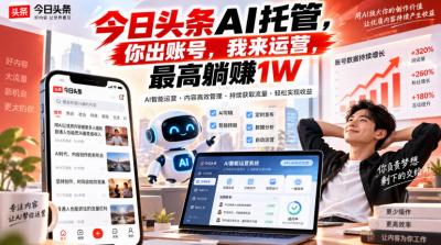 今日头条AI托管，你出账号，我来运营，最高躺賺1W【揭秘】