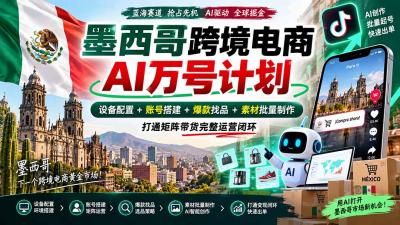 墨西哥AI跨境电商万号计划｜设备配置+账号搭建+爆款找品+素材批量制作，打通矩阵带货完整运营闭环