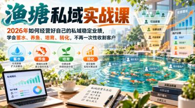渔塘私域实战课，2026年如何经营好自己的私域稳定业绩，学会蓄水、养鱼、培育、转化，不再一次性收割客户
