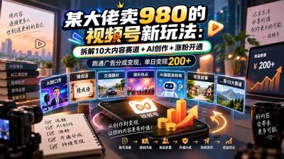 某大佬卖980的视频号新玩法:拆解10大内容赛道+AI创作+涨粉开通,跑通广告分成变现,单日变现200+