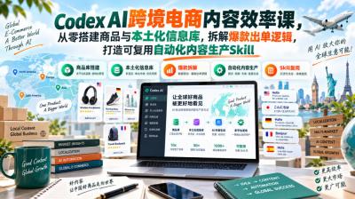 Codex AI跨境电商内容效率课，从零搭建商品与本土化信息库，拆解爆款出单逻辑，打造可复用自动化内容生产Skill
