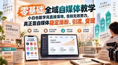零基础全域自媒体教学,小白也能学完直接落地,告别无效努力,真正靠自媒体稳定涨粉、引流、变现