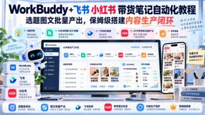 WorkBuddy+飞书小红书带货笔记自动化教程,选题图文批量产出,保姆级搭建内容生产闭环【文档】