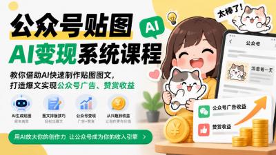 公众号贴图AI变现系统课程|教你借助AI快速制作贴图图文,打造爆文实现公众号广告、赞赏收益
