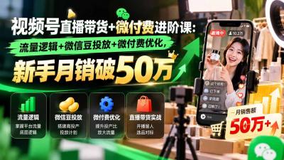 视频号直播带货+微付费进阶课-更新1010:流量逻辑+微信豆投放+微付费优化,新手月销破50万