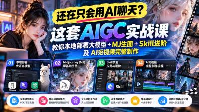 【无水印】还在只会用AI聊天?这套AIGC实战课教你本地部署大模型+MJ生图+Skill进阶及AI短视频完整制作
