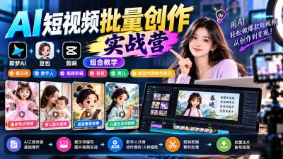 【无水印】AI短视频批量创作实战营:即梦+豆包+剪映组合教学,提示词/数字人/视频剪辑/带货/育儿/寓言内容制作技巧