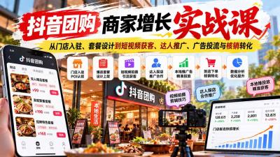 抖音团购商家增长实战课:从门店入驻、套餐设计到短视频获客、达人推广、广告投流与核销转化