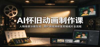 AI怀旧动画制作课:人物场景分镜生成,图片转视频修复剪辑成片全流程