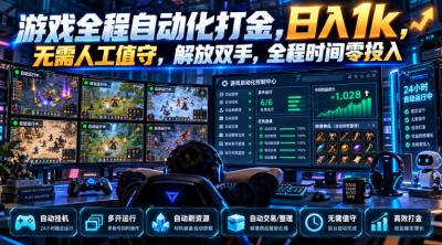 游戏全程自动化打金,日入1k,无需人工值守,解放双手,全程时间零投入【揭秘】