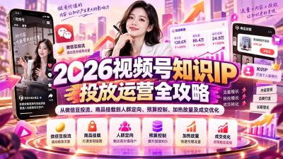2026视频号知识IP投放运营全攻略:从微信豆投流、商品挂载到人群定向、预算控制、加热放量及成交优化