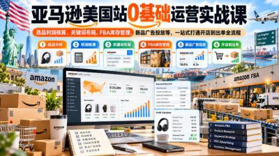 亚马逊美国站0基础运营实战课|选品利润核算、关键词布局、FBA库存管理、新品广告投放等,一站式打通开店到出单全流程
