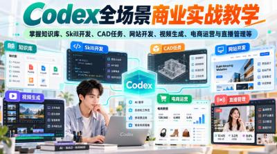 Codex全场景商业实战教学,掌握知识库、Skill开发、CAD任务、网站开发、视频生成、电商运营与直播管理等(更新1010)