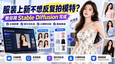 服装上新不想反复拍模特?教你用Stable Diffusion完成云端部署、提示词生成、AI模特训练与换装