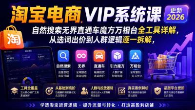 2026淘宝电商终局之战VIP课-更新1022:自然搜索+直通车+无界+精准人群,系统掌握测款动销与全店推广布局方法