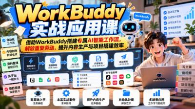 WorkBuddy实战应用课,借助WorkBuddy搭建专属AI智能工作流,解放重复劳动,提升内容生产与项目搭建效率