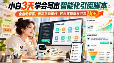 小白3天学会写出智能化引流脚本，全自动获客，告别手动操作，轻松实现每日引流1k+