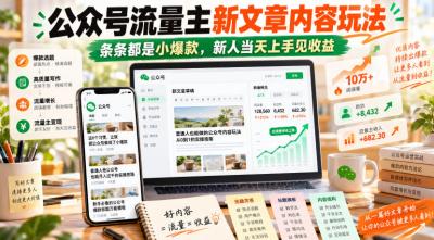 公众号流量主新文章内容玩法,条条都是小爆款,新人当天上手见收益