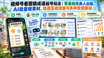 视频号看图猜成语起号玩法|零基础无真人出镜,AI批量做素材,吃透互动流量与多种变现路径
