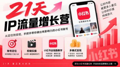 21天IP流量增长营,小红书全链路教学,账号定位剪辑实操,多模式变现系统课