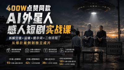 400W点赞同款AI外星人感人短剧实战课-更新1009：拆解分镜+运镜+提示词+二创流程，从爆款案例到独立成片