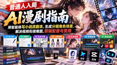 【无水印】普通人入局AI漫剧指南:用智能体写小说改剧本,生成分镜角色场景,解决视频衔接难题,剪辑配音与变现