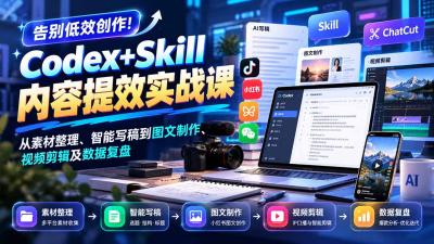 【无水印】告别低效创作!Codex+Skill内容提效实战课:从素材整理、智能写稿到图文制作、视频剪辑及数据复盘