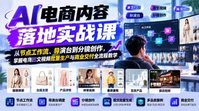 AI电商内容落地实战课:从节点工作流、导演台到分镜创作,掌握电商图文视频批量生产与商业交付全流程教学