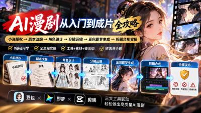 AI漫剧从入门到成片全攻略-更新1017:小说授权→剧本改编→角色设计→分镜运镜→豆包即梦生成→剪辑合规实操