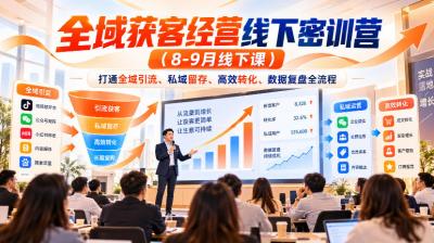 全域获客经营线下密训营(8-9月线下课)，打通全域引流、私域留存、高效转化、数据复盘全流程