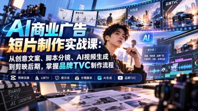 AI商业广告短片制作实战课:从创意文案、脚本分镜、AI视频生成到剪映后期,掌握品牌TVC制作流程