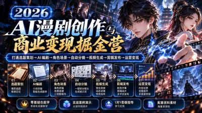 【无水印】2026AI漫剧创作与商业变现掘金营:打通选题→AI编剧→角色场景→自动分镜→视频生成→剪辑发布→运营变现