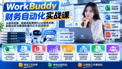 WorkBuddy财务自动化实战课:从软件安装、智能体配置到Excel报表处理、财税分析与集团批量办公全流程教学